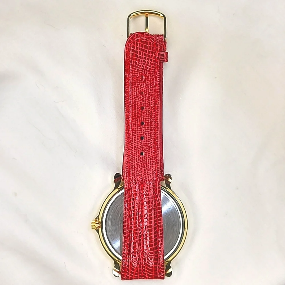 Santa Wrist Watch Adjustable Leather Strap, Vintage Red Sparkly